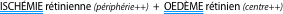  ISCHÉMIE rétinienne (périphérie++)  +  OEDÈME rétinien (centre++)